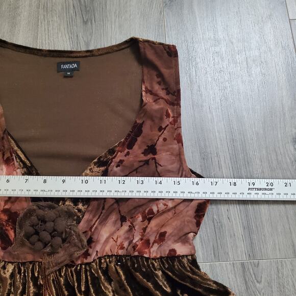 Y2K Whimsigoth Fairycore Witch Blouse Womens Medium Velvet Floral Tiered Boho - Picture 5 of 7